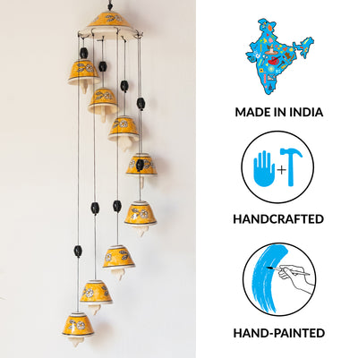 'Floral Symphonies' Hand-Painted Decorative Hanging Bells Wind Chime In Ceramic (24 Inch)