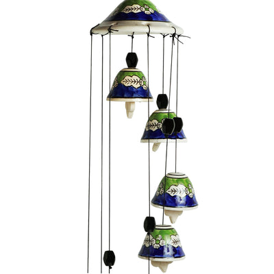 'Blossoming Symphonies' Hand-Painted Decorative Hanging Bells Wind Chime In Ceramic (24 Inch)