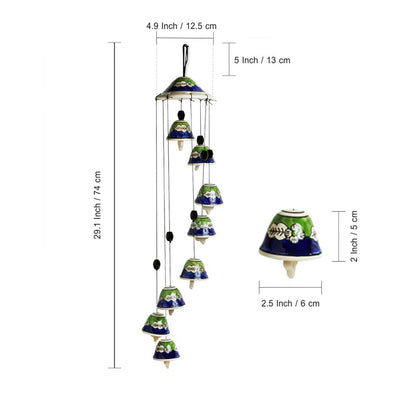'Blossoming Symphonies' Hand-Painted Decorative Hanging Bells Wind Chime In Ceramic (24 Inch)