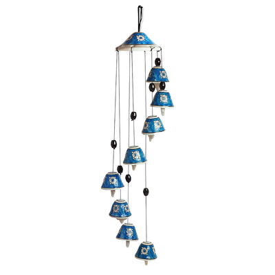 'Floret Symphonies' Hand-Painted Decorative Hanging Bells Wind Chime In Ceramic (24 Inch)