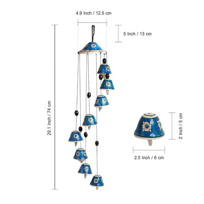 'Floret Symphonies' Hand-Painted Decorative Hanging Bells Wind Chime In Ceramic (24 Inch)