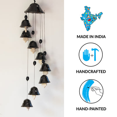 'Hazel Symphonies' Hand-Painted Decorative Hanging Bells Wind Chime In Ceramic (24 Inch)