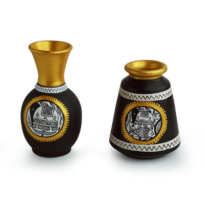 'Urn & Pot' Vases With Intricate Madhubani Hand-Painting In Terracotta (Set Of 2)