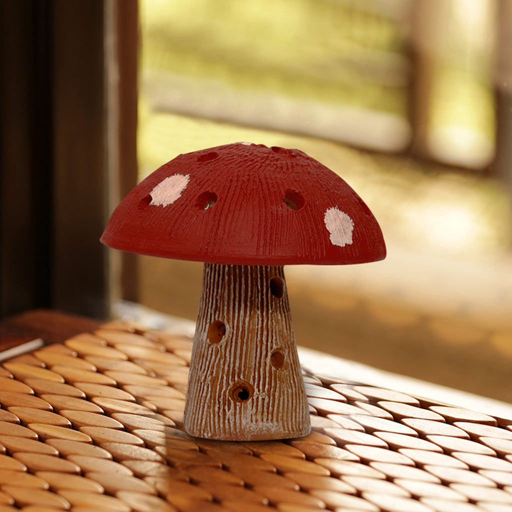 Terracotta Handpainted Garden Mushroom In Red