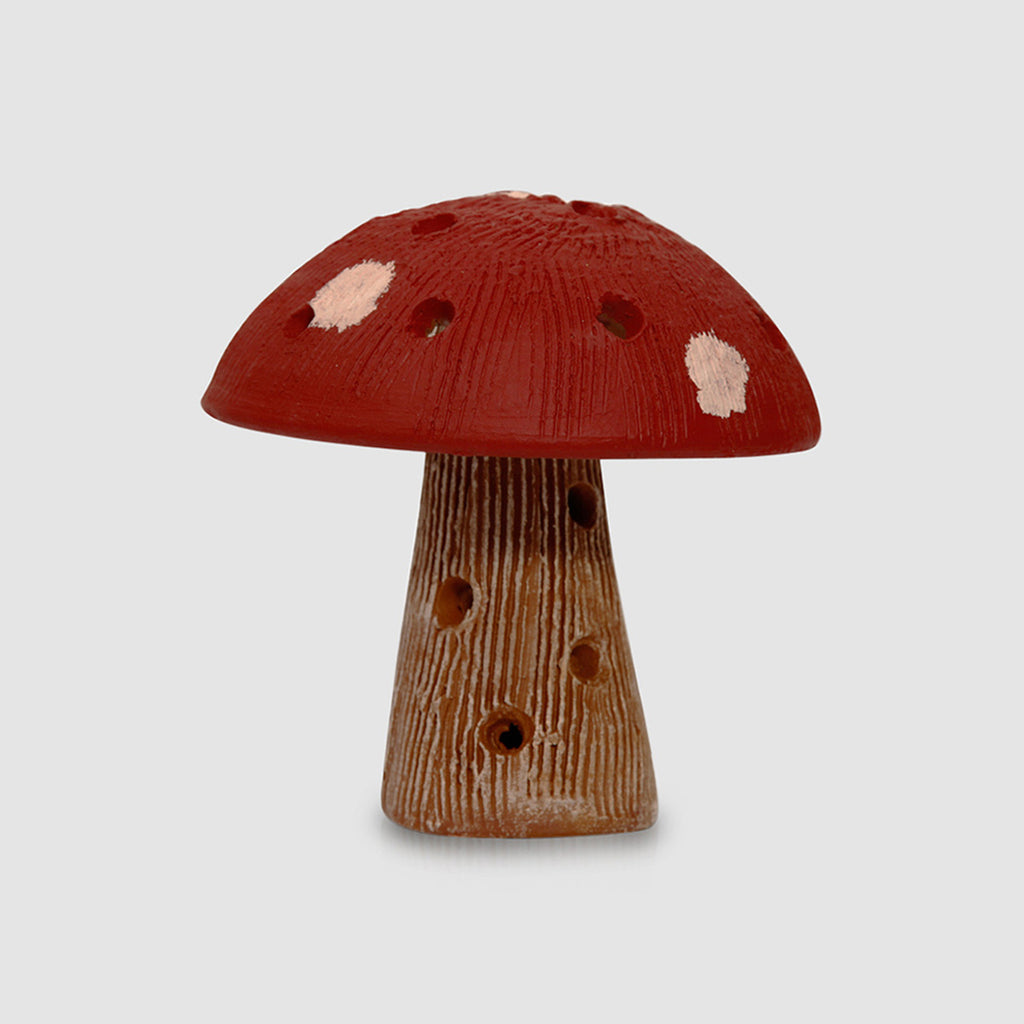 Terracotta Handpainted Garden Mushroom In Red