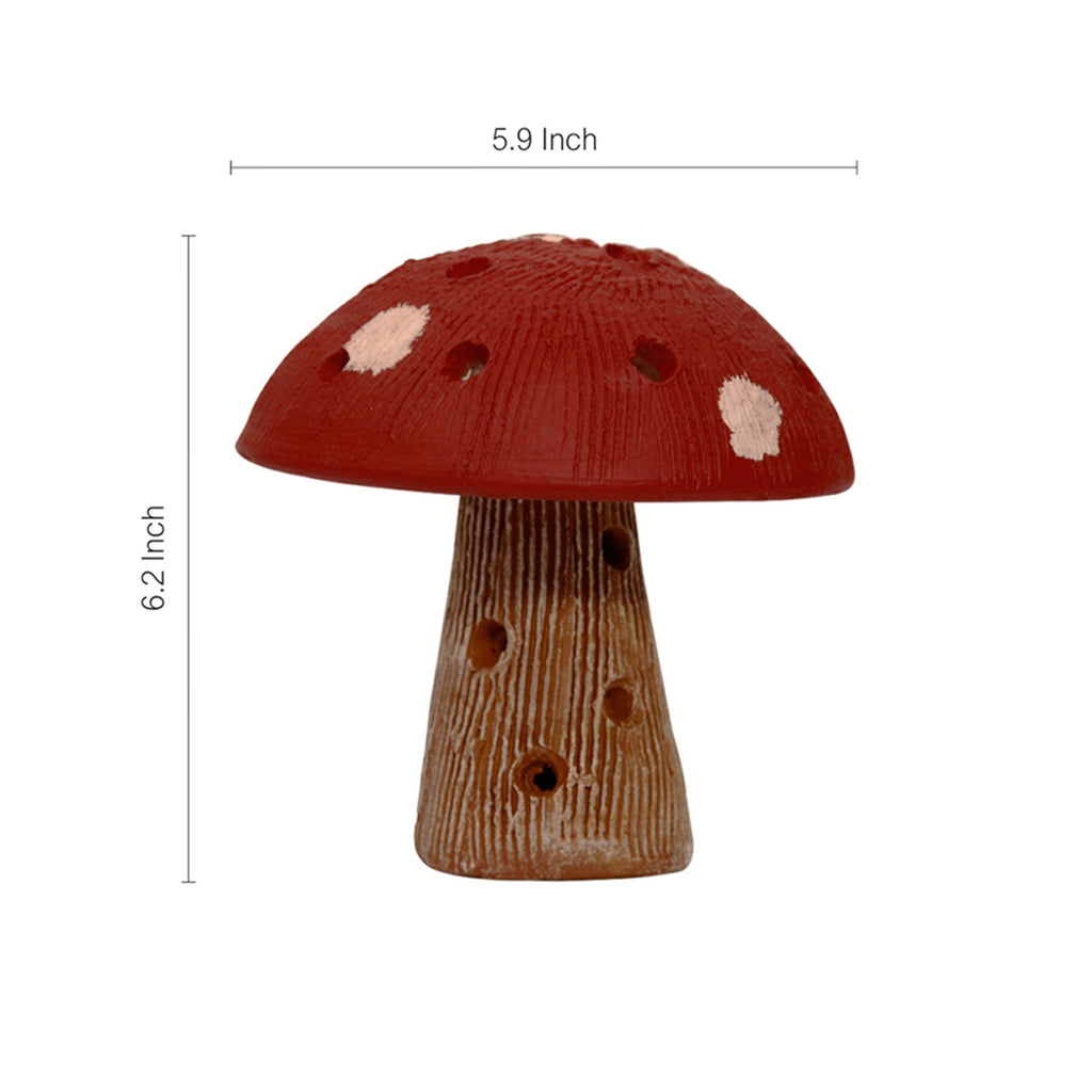 Terracotta Handpainted Garden Mushroom In Red