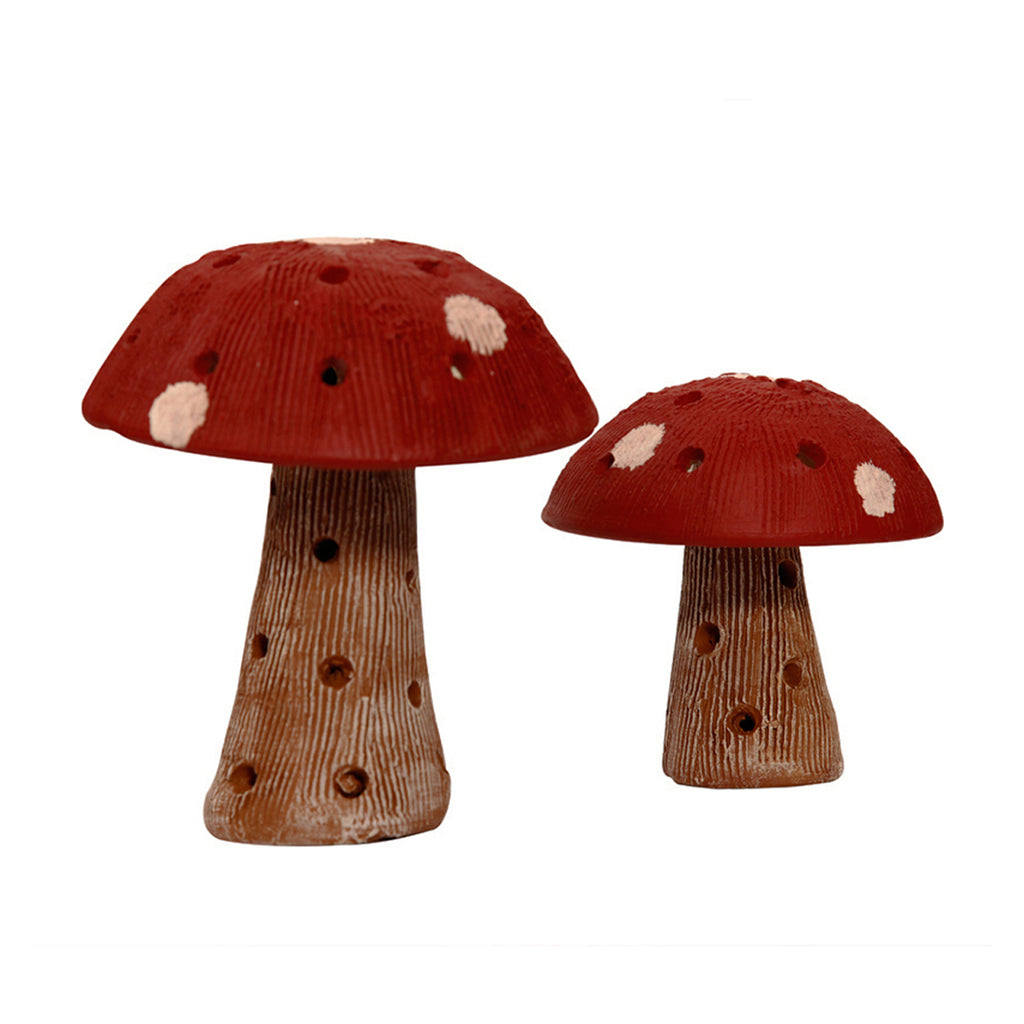Terracotta Handpainted Garden Mushroom Set In Red
