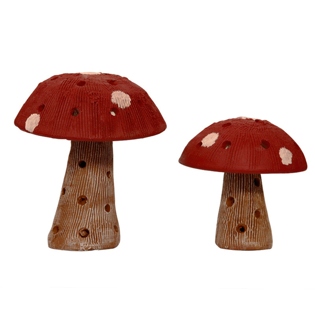 Terracotta Handpainted Garden Mushroom Set In Red