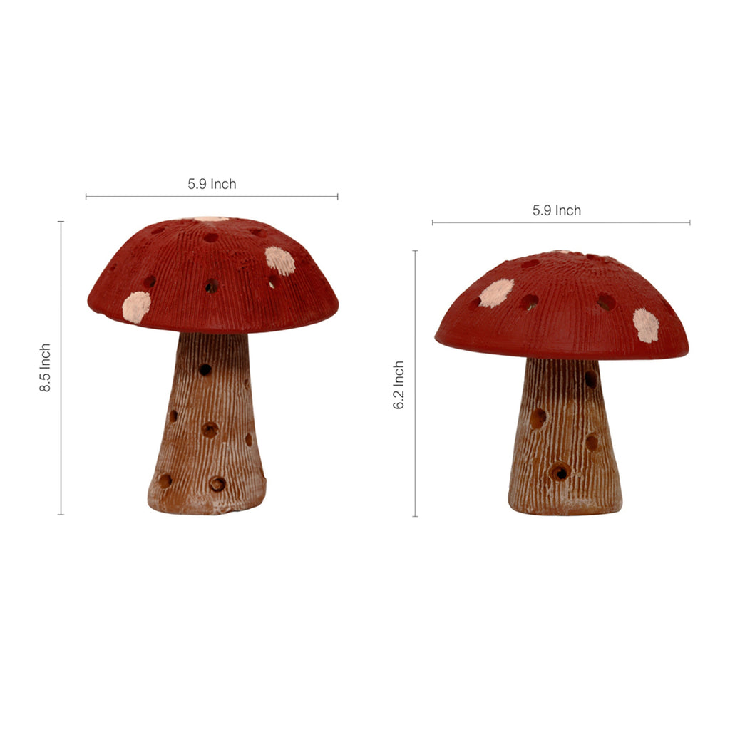 Terracotta Handpainted Garden Mushroom Set In Red