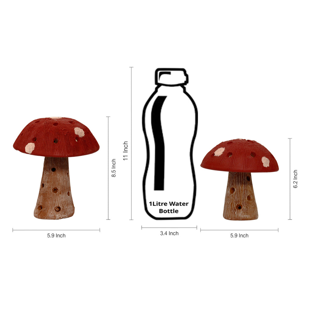 Terracotta Handpainted Garden Mushroom Set In Red