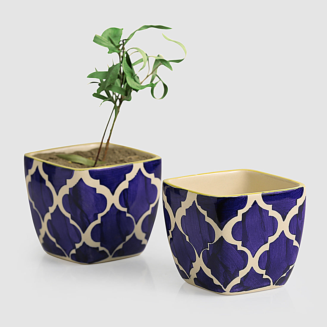 'Moroccan Roots' Handpainted Planters In Ceramic (Set Of 2)