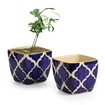 'Moroccan Roots' Handpainted Planters In Ceramic (Set Of 2)