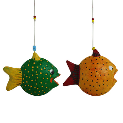 'Happy Fish' Handmade Garden Decorative Hanging In Terracotta (Set of 2)