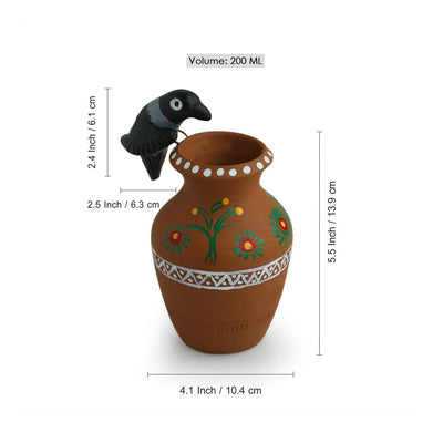 'The Thirsty Crow' Handmade Garden Decorative Showpiece In Terracotta