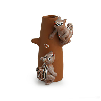 'Climbing Squirrels' Handmade Garden Decorative Table Cum Wall Showpiece In Terracotta