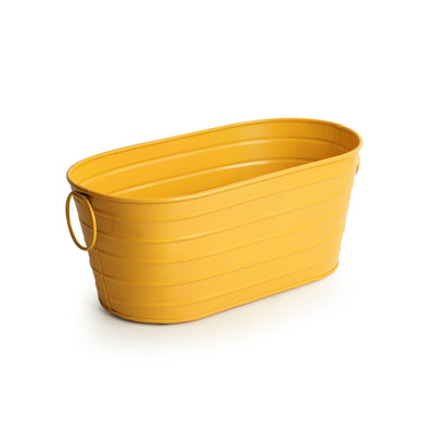 'Glossy Yellow' Hand-Painted Metal Floor Cum Table Planter Pot