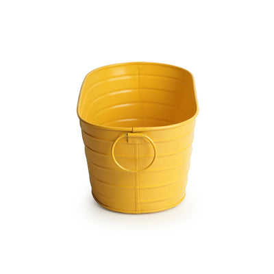 'Glossy Yellow' Hand-Painted Metal Floor Cum Table Planter Pot