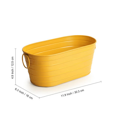 'Glossy Yellow' Hand-Painted Metal Floor Cum Table Planter Pot