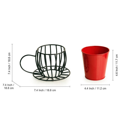 'Plant In A Cup' Table Cum Floor Planter Pot In Glossy Red