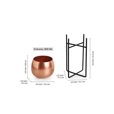 The Copper Rounds' Table Planter Pot With Crossed Stand In Iron (10.5 Inch)