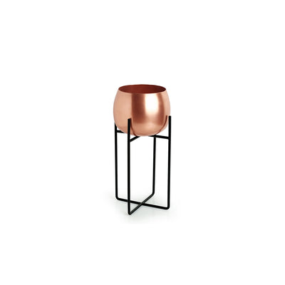 The Copper Rounds' Table Planter Pot With Crossed Stand In Iron (10.5 Inch)