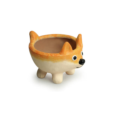 'Thinking Fox' Handmade & Hand-painted Planter Pot In Terracotta (6 Inch)