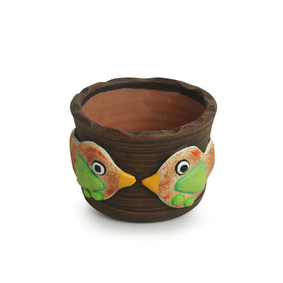 'Fish Florets' Handmade & Hand-painted Planter Pot In Terracotta (4 Inch)