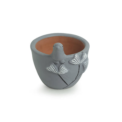 'Blooming Birdie' Handmade & Hand-painted Planter Pot In Terracotta (4.5 Inch)