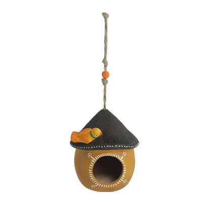 'Swinging Cottage' Handmade & Hand-painted Bird House In Terracotta (6 Inch)