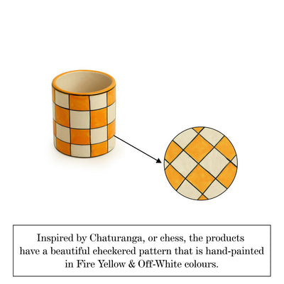 'Shatranj Checkered' Handpainted Planter Pots In Ceramic (Set of 2)
