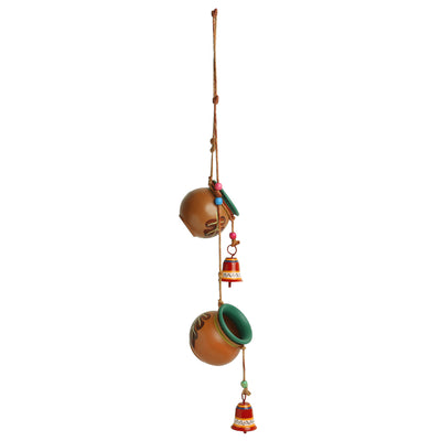 'Shades of a Leaf' Hand-Painted Decorative Hanging Bird Feeder In Terracotta & Metal