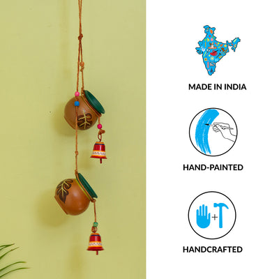 'Shades of a Leaf' Hand-Painted Decorative Hanging Bird Feeder In Terracotta & Metal