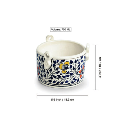 'Indigo Vines' Hand-painted Table Planter Pots In Ceramic (Set of 2)