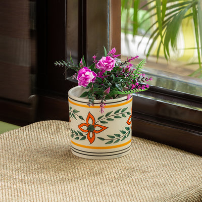 'Ethnic Lily' Hand-painted Table Planter Pot In Ceramic