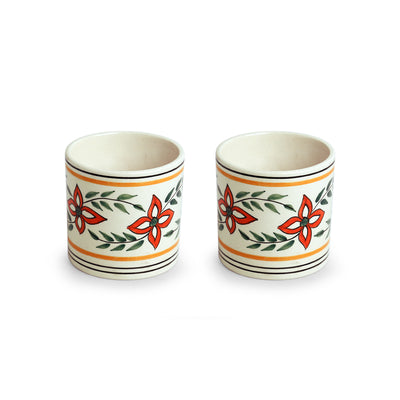 'Ethnic Lily' Hand-painted Table Planter Pots In Ceramic (Set of 2)