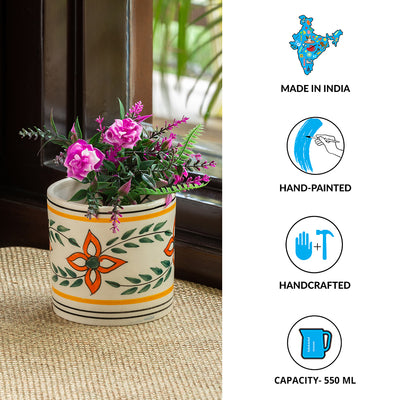 'Ethnic Lily' Hand-painted Table Planter Pots In Ceramic (Set of 2)