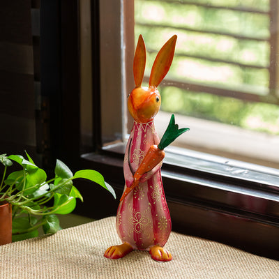 Mr. Rabbit' Handpainted Garden Decorative Showpiece In Metal (13 Inches)