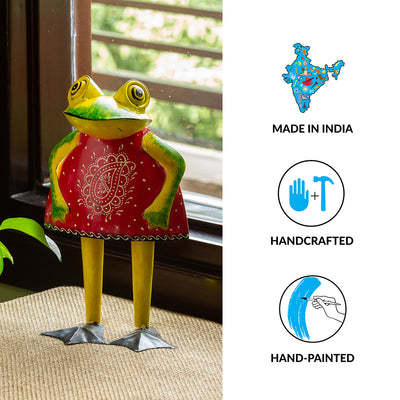 Frog Maiden' Handpainted Garden Decorative Showpiece In Metal (11 Inches)
