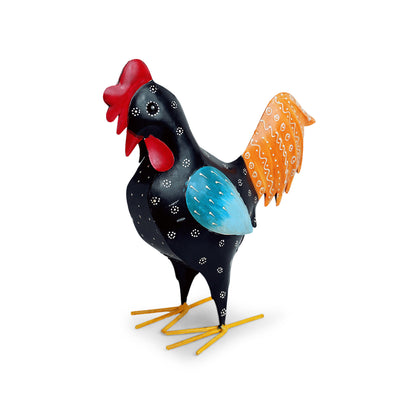 Rooster Ruckus' Handpainted Garden Decorative Showpiece In Metal (12 Inches)