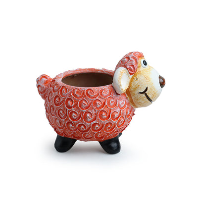 'Cheerful Sheep' Handmade & Hand Painted Planter Pot In Terracotta (8 Inches)