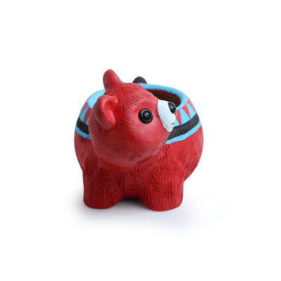 'Blissful Bear' Handmade & Hand Painted Planter Pot In Terracotta (8 Inches)
