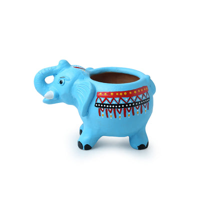 'Enchanting Elephant' Handmade & Hand Painted Planter Pot In Terracotta (8 Inches)
