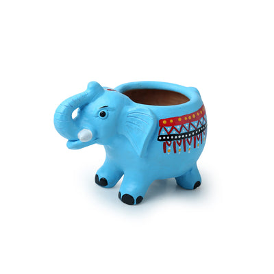 'Enchanting Elephant' Handmade & Hand Painted Planter Pot In Terracotta (8 Inches)