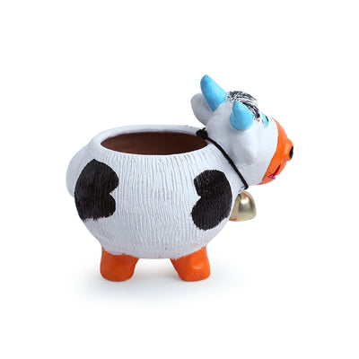 'Playful Cow' Handmade & Hand Painted Planter Pot In Terracotta (8 Inches)