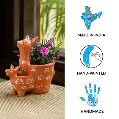 'Kangaroo & Kid' Handmade & Hand Painted Planter Pot In Terracotta (7 Inches)