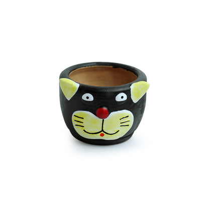 'Meek Meow' Handmade & Hand Painted Planter Pot In Terracotta (5 Inches)