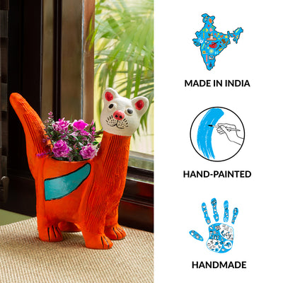 'Marvelous Mongoose' Handmade & Hand Painted Planter Pot In Terracotta (9 Inches)