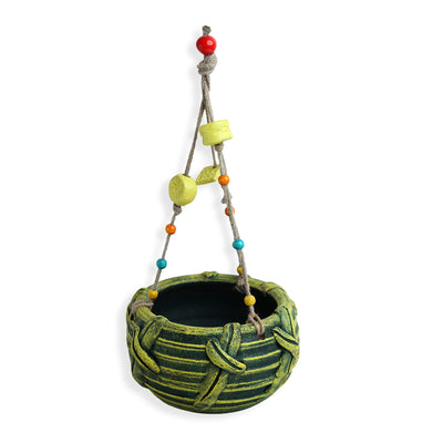 'Nature's Basket' Handmade & Hand Painted Hanging Planter Pot In Terracotta (7 Inches)