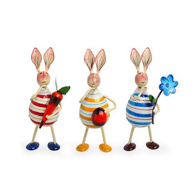 The Rabbit Trio' Handpainted Garden Decorative Showpieces In Iron (Set of 3 | 7 Inch)