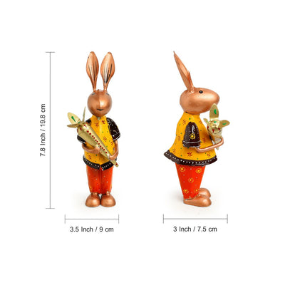 Rabbit Rumbles' Handpainted Garden Decorative Showpieces In Iron (Set of 3 | 8 Inch)